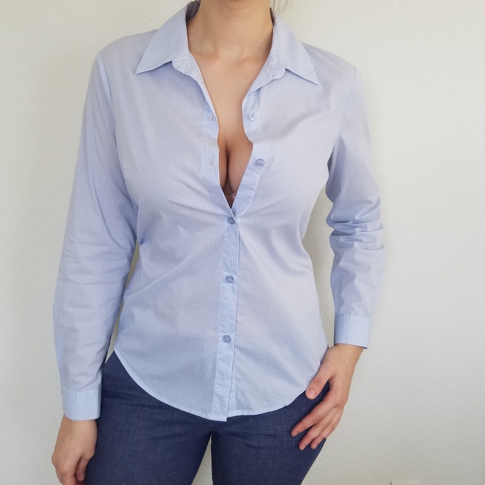Sky Blue Pinstriped Button Down